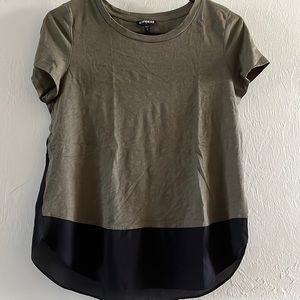 Express green and white sheer short sleeved tunic blouse T-shirt (S)